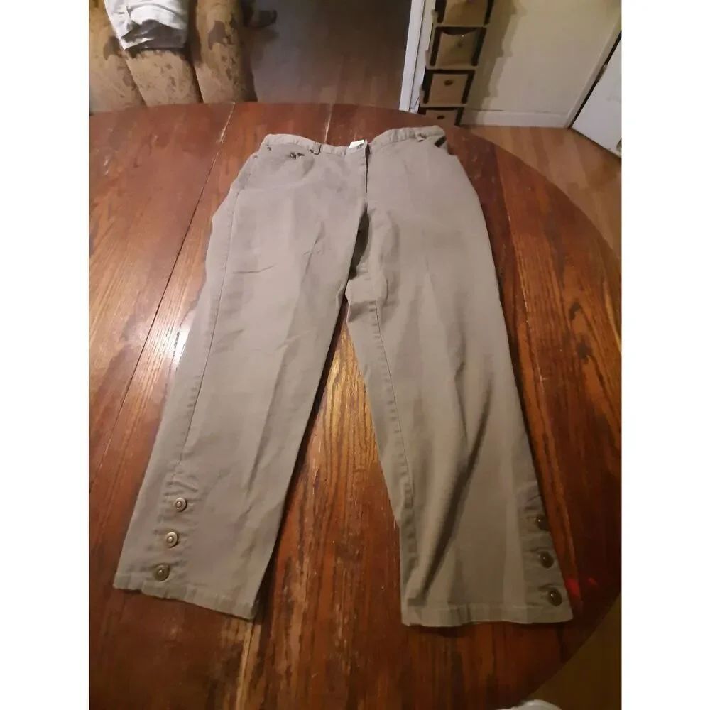 Size 14 Ruby Rd Brown Flat Front Elastic Side Waist Ankle Pants with Detail